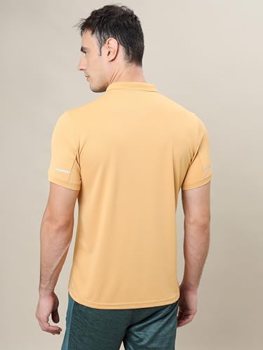 Image of TECHNOSPORT Men's Solid Slim Fit Polo Collar T-Shirt TECHNOCOOL+ Half Sleeve Button Polyester for Gym Running Workout UPF50+ Anti Odour