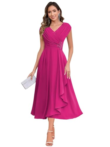 Image of BOLENSYE Mother of The Bride Dresses for Wedding Cap Sleeve Lace Chiffon Mother of The Groom Formal Dress for Women