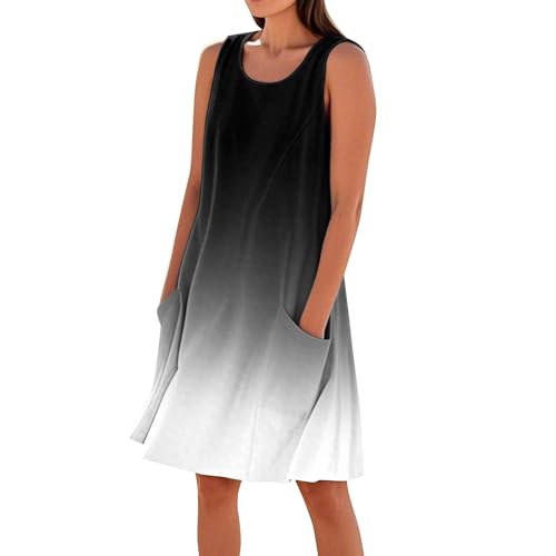 Robes Lin Coton d'été à Manches Courtes à Col en V de Sport Robes de Plage Fluide Swing Décontractée Chic et Elegant L'été Bohème Robe Noir 4XL