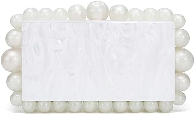 HIYOLALA Acrylic Evening Clutch Bag for Women Marble Handbag Pearl Clutch Purses for Formal Wedding Prom