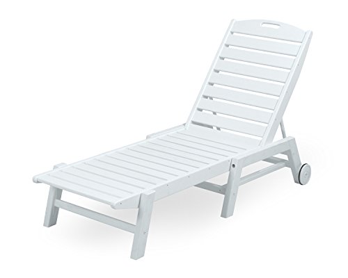 POLYWOOD NAW2280WH Nautical Wheeled Chaise, Stackable, White