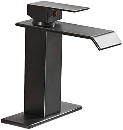 BWE Oil Rubbed Bronze Bathroom Faucet Modern Waterfall Single Hole Bathroom Sink Faucet Parts Square Spout Bath Lavatory Vanity and Supply Hose Single Handle