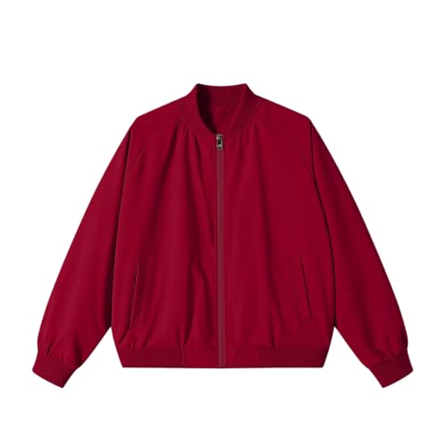 Bomber Jacket Men Zip Up Casual Lightweight Varsity Jackets | Zipper Pockets, Flight Jacket, Fall Spring Jacket, Baseball Collar, Long Sleeve, Full Zip, Work, Baggy, Wine Red - image 7