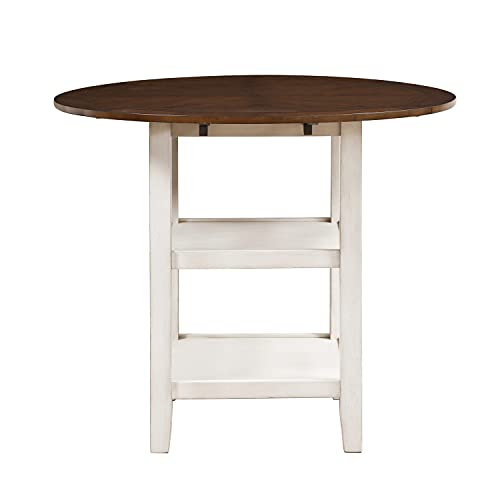 Lexicon Thompson Two Tone Round Counter Height Drop Leaf Table, 42" X 36", Dark Cherry/Whitewash #TOP1
