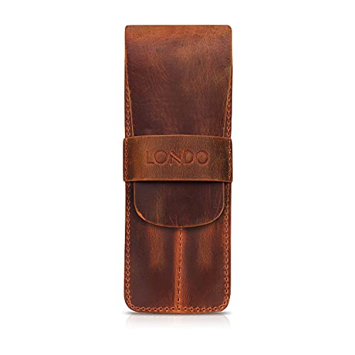 Londo Estuche de Piel Genuina para Lápices y Bolígrafos con Cierre de Solapa, Dos Compartimentos, Unisex