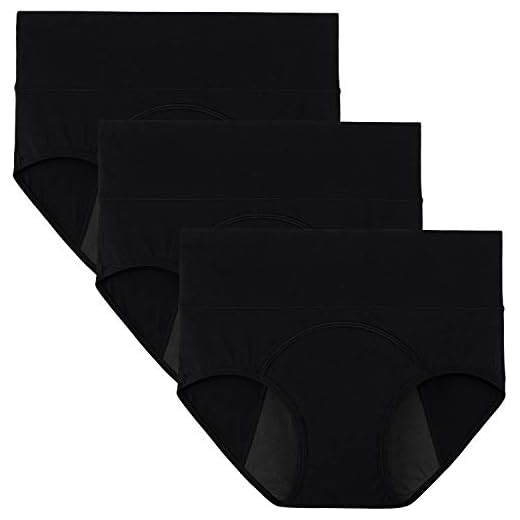 INNERSY Women's Period Underwear, Leak-Proof Menstruation Briefs, Cotton, Pack of 3 (Need to Use With Tampons), black