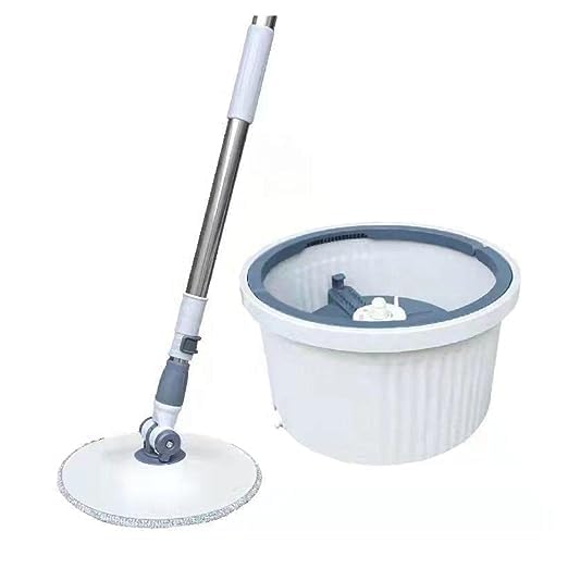 IMUU Round Mop Spin Mop and Bucket Set, Water Separate Spin Mop System with Bucket 360° Flexible Upgraded Hands-Free Squeeze Microfiber Flat Spin for Clean and Dirty Water Separate Using (White)