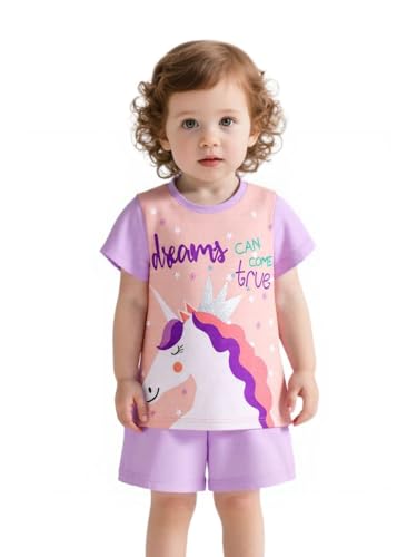 Image of HILEELANG Toddler Girl Summer Short Outfit Sets Cotton Short Sleeve Tops Tees Shorts Clothing Sets