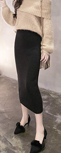 Women's Stretchy Knit Skirt Bodycon Skirts with Elastic High Waist Band and Slit2