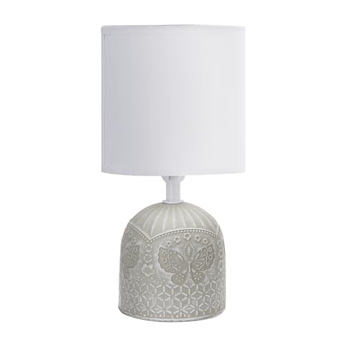 Aigostar - Lámparas de Mesita de Noche, Lámpara de Mesa E14, Grabado de Mariposas, Pantalla de Tela Color Blanco, Lámpara Escritorio Diseño Clasico Vintage para Dormitorio, Estudio, L13 x H26cm