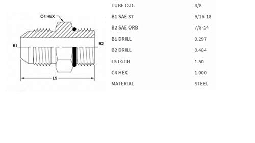 Image of Brennan 6400-06-10-O Steel JIC Flared Tube Fitting, Straight, 3 /8 inch Tube OD JIC Male x 7 /8-14 Male Straight Thread O-Ring Boss