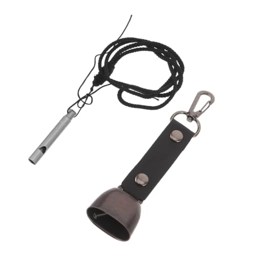 Angoily Outdoor Bear Warning Bell and Survival Whistle with Loud Sound, Titanium Alloy and Pu Material, Includes Pu Button Strap and Lanyard, for