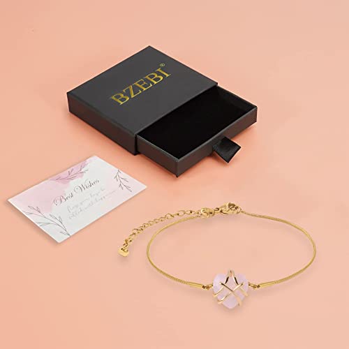 Image of Love Rose Pink Heart Charm Bracelet Women Girl Adjustable Bracelet 18K Gold Plated Cubic Zirconia Valentine's Mother's Day Birthday Jewelery Gift