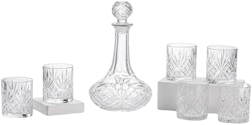 SM Crystal Glass Decanter and Whisky Glasses Set, 950ml & 250ml x6 PLEASE NOTE, Next Day Delivery Is Only Available From 4 Orders And Above