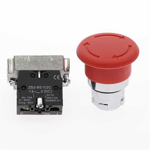 Interruptor de parada de emergencia XB2 de 22mm y 10A con cabezal selector rojo NONC 6