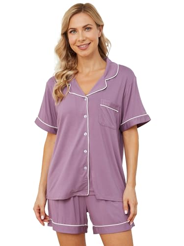 Image of Womens Pajama Sets Short Sleeve Sleepwear Soft Button Down Nightwear Lounge Pj Set XS-XXL