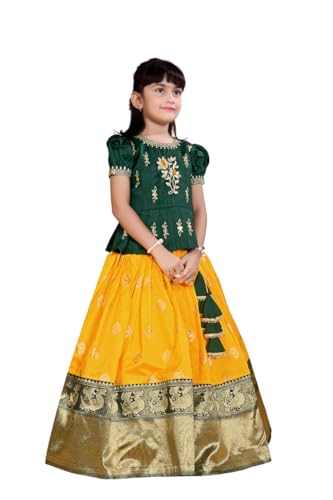 Image of Wommaniya Impex New south Indian traditional pattu pavadai Jecquard Lehenga choli for girls dress