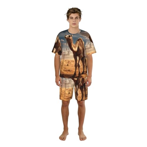 Pyjama 2 pièces homme en imprimé sable camel léger et respirant