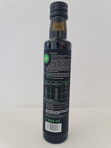 Natürliches Hanfsamenöl von Canah 250 Mililiter BIO - kaltgepresst, roh, vegan, reich an Omega-3 Omega-6 Fettsäuren, trägt zum normalen Blutcholesterinspiegel bei, Koscher zertifiziert