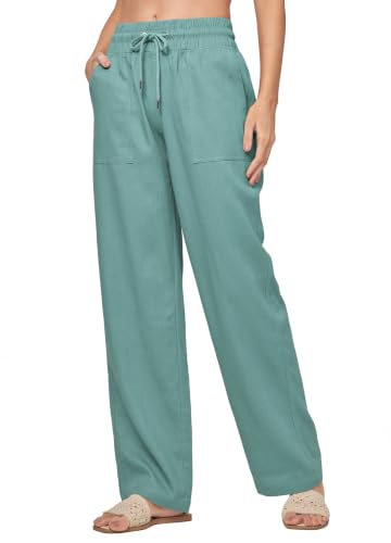 Image of Willit Women Linen Pants Wide Leg Casual Palazzo Pants Beach Summer Lounge Pants Trousers with Pockets 29 inch /31 inch / 33 inch