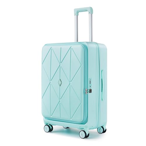 3 Piece Mint Green Expandable Carry On Luggage Set with Front Pocket and Spinner Wheels - Lightweight Hard Shell Suitcase3