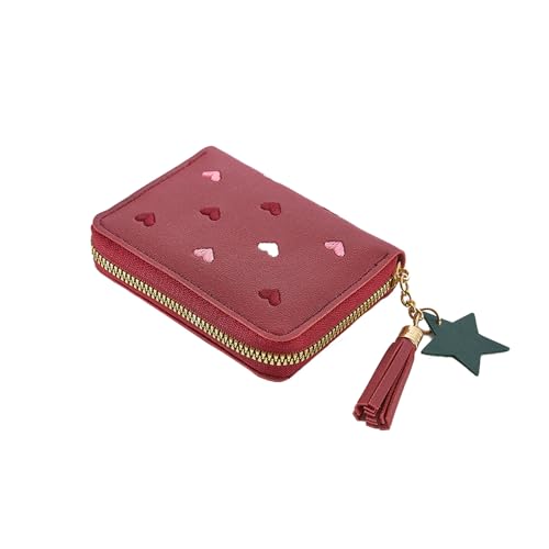 Piccolo portafoglio da - Grazioso con frange in stile coreano con motivo a cuore scomparti multipli con cerniera portamonete bordeaux 38 Contemporaneo donna