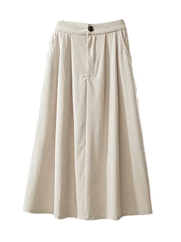Jupe longue plissée en velours beige taille unique pour un look d'automne élégant
