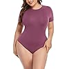POSESHE-Womens-Plus-Size-Crew-Neck-Round-Neck-Short-Sleeves-Slim-Fit-Casual-Basic-Extender-Bodysuit-Daily-Jumpsuit-T-Shirts POSESHE Women's Plus Size Summer Round Neck Short Sleeve T Shirts Basic Bodysuits Mauve XX-Large