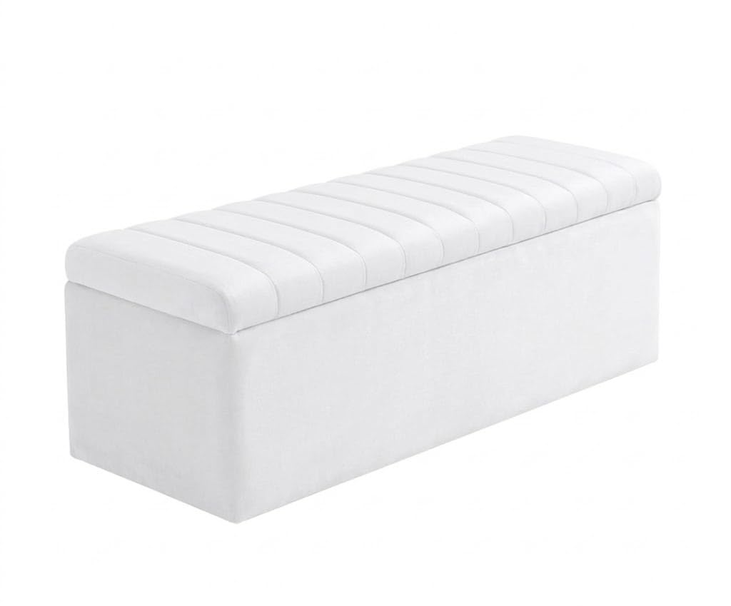 Large Ottoman Storage Box, Velvet Upholstered Blanket Box with Hinged Lid, End of Bed Storage Bench, Bedroom Ottoman Storage Bench, Storage Ottoman Seat for Living Room, Hallway & Bedroom