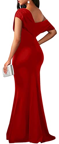 Image of shengfan Formal Evening Dress for Women Elegant 2025 Sexy Off Shoulder Ruched Wedding Guest Bodycon Party Maxi Dresses