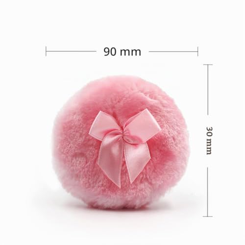 Lot de 4 grandes houppettes moelleuses blanches et roses pour le corps et le visage - Tampons ronds pour poudre libre - Éponge de maquillage avec nœud en ruban – vue 3