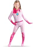 Dokiory Peach Costume Girls Pink Princess Superhero Cosplay 3D Style Jumpsuit Bodysuit for Kids Toddler Girls Aged 3-12 (Pink, S/120(For Height:43.3-47.2inch))