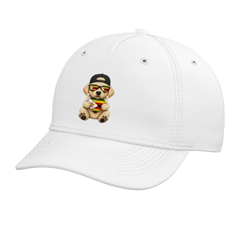 Zimbabwean Flag Dog Heart Heritage Outfit for Zimbabwe Adjustable Printed Baseball Hat, White