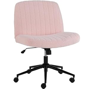 NEWBULIG Criss Cross Legged Wheels Home Office Desk Chair Wide Seat Armless Height Adjustable 360° Swivel for Vanity/Work, 25.6″ D x 33.6″ W x 27″ H, Velvet Pink