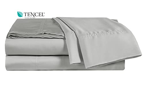 Elinen 100% Tencel Sheet Set - King Size 4 Piece Sheets With Deep Pockets Up To 18 Inches - Luxuriously Cooling, Super Soft & Silky Sateen Weave Lyocell Bed Sheets In Grey (King) #TOP7