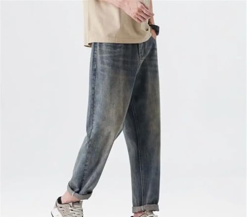 Men's Summer Lightweight Korean Loose Tapered Jeans Retro Vintage Water Wash Denim Trousers Streetwear2