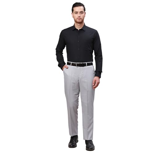 Image of Park Avenue Men's Smart Fit Mid Rise Structure Pattern Poly Viscose Blend Pleatless Formal Trouser