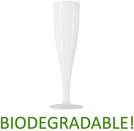 50 x White Prosecco Flutes  Made from Biodegradable Material in glossy Bright White Colour 1-Piece Champagne Glass (Pack of 50 Glasses) for use Indoors and Outdoors, Wedding, Parties, Bridal Shower