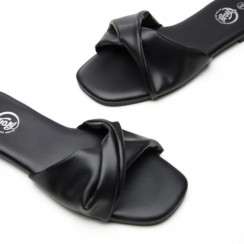 Trary Sandals Women,Leather Slides Women Comfortable Memory Foam Sandals for Women Footwear,Fashion Flat Summer Sandals for Women 20252