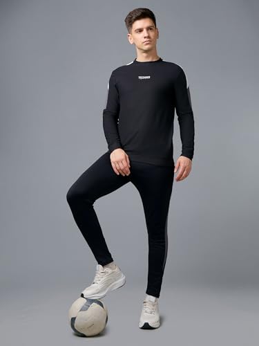 Image of TECHNOSPORT Men's Colorblock Full Sleeve T-Shirt MATPIQ Quick Dry Slim Fit Round Neck Sports Tee for Gym Casual Layering Wear UPF50+ Anti Odour