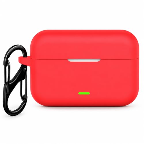 Image of Silicone Case for Realme Buds T500 Pro TWS Earbuds | Shockproof 360 Protective Cover | Heavy-Duty Carabiner Clip | LED Visible | Soft Anti-Slip & Lightweight Case (Red)