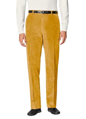 ORBITRAY Men's Straight-Fit Wrinkle-Resistant Flat-Front Corduroy Pants Suit Pants for Winter