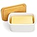 Sweese 3157 Large Butter Dish - Porcelain Keeper With Beech Wooden Lid, Perfect for 2 Sticks of butter, White