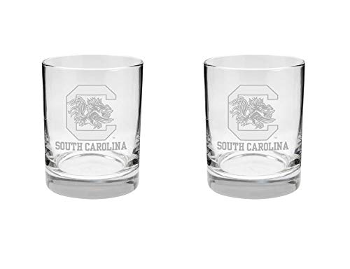 RFSJ INC. South Carolina Gamecocks Whiskey Glass Set – 2-Sided Satin Finish Rock Glasses – Heavy-Duty South Carolina Glassware – Cocktail & Bourbon Glasses – Boxed Set of 2, 14 oz