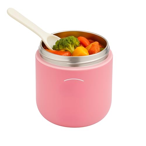 Pote Térmico 530ml Aço Inoxidável com Colher - Marmita Térmica Portátil Conserva 8h Quente Frio BPA Free - Rosa Compacto