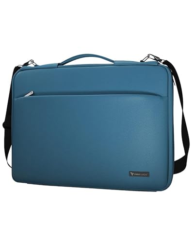 Vaku Luxos® Da Valencia Premium Collection Leather Laptop Messenger Bag| Briefcase for Men and Women compatible with MacBook Up to 15", with adjustable strap-(Peacock Blue)