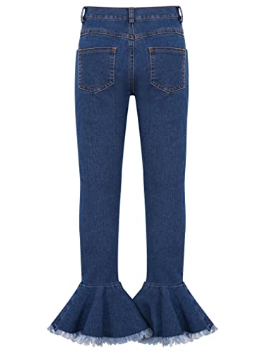 Kids Girls Casual High Waist Bell-Bottom Long Trousers Denim Jeans Flare Pants Wide Leg Ruffled Pants2
