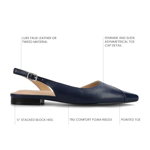 Journee Womens Buckle Slingback Tweed Stacked Block Heel Closed Pointed Toe Comfort Foam Daphnne Flat2