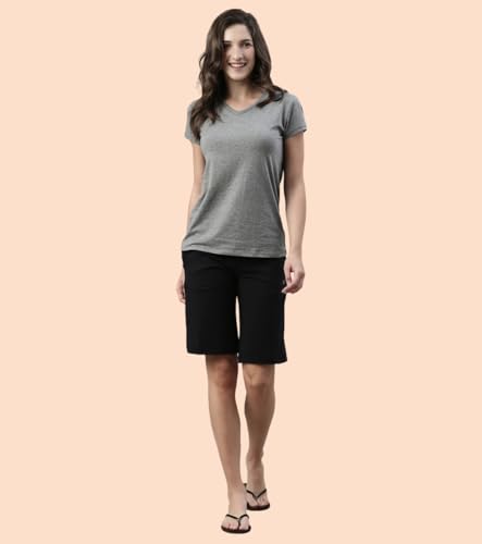 Image of Enamor Mid Rise Knee Length Drawstring Closure City Shorts for Women - Slim Fit, Soft and Breathable Cotton - E044