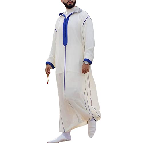 Men's Saudi Arabic Thobe Long Sleeve Ramadan Dress Loose Hooded Middle East Islamic Robe Muslim Long Gown